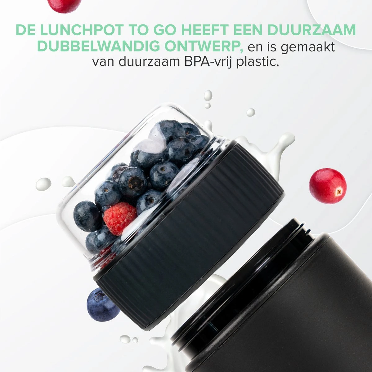 Coninx Yoghurtbeker To Go - Muesli Beker To Go - Lunchbeker - Mueslibeker 640ml (450ml+190ml) - Zwart - Afbeelding 3