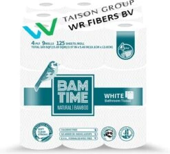 BAMTIME BamboeTissuepapier 4-laags Wc Papier - Wit Color Gebleekt 27 (3*9) Rollen