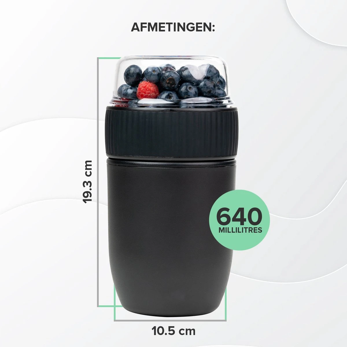 Coninx Yoghurtbeker To Go - Muesli Beker To Go - Lunchbeker - Mueslibeker 640ml (450ml+190ml) - Zwart - Afbeelding 2