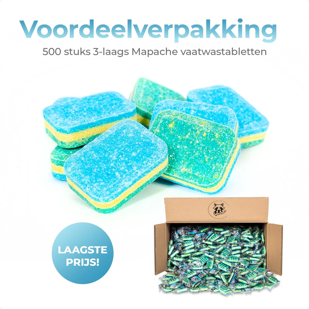 Mapache Vaatwastabletten 500 Stuks - 3 Laags - Voordeelverpakking - Afbeelding 2