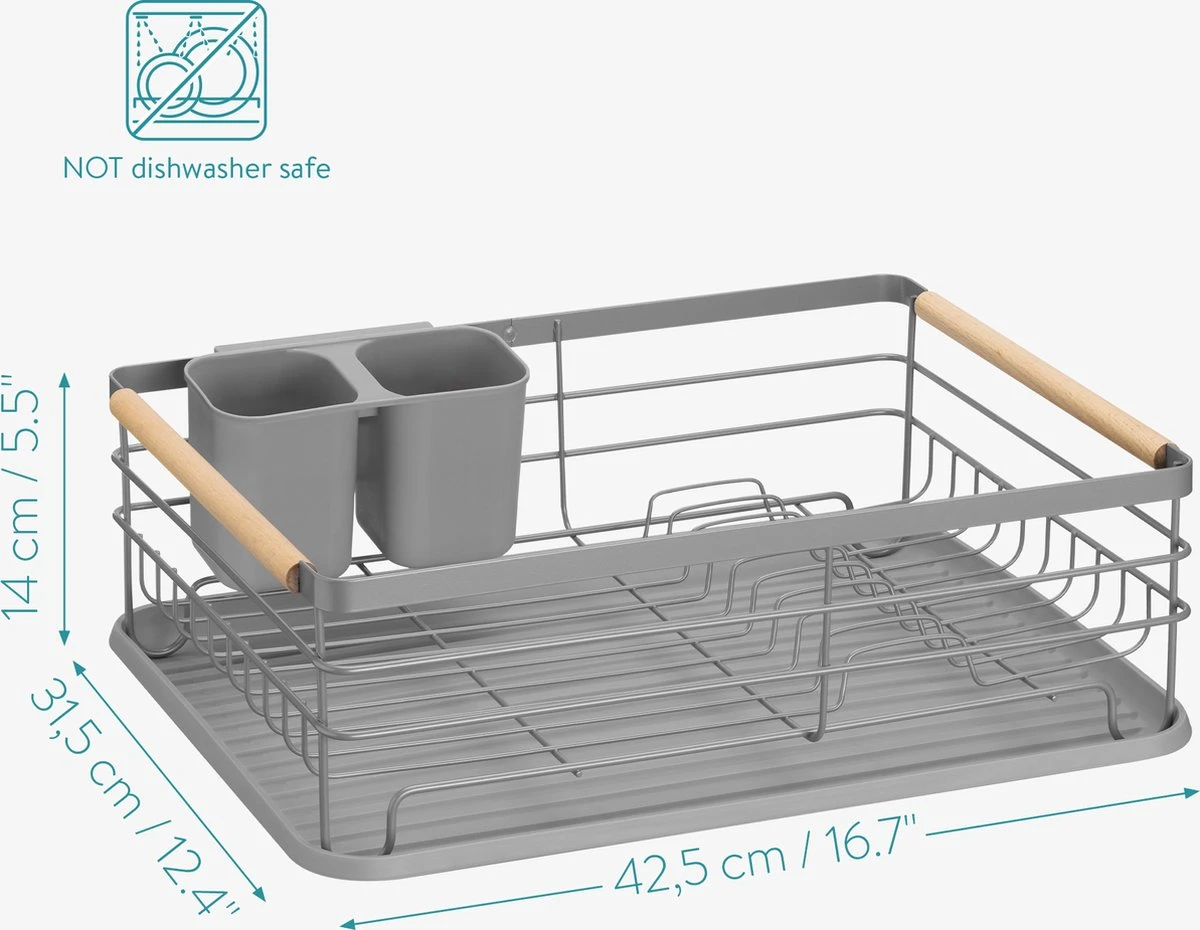 Navaris Afdruiprek Met Uitneembare Bestekhouder - Afwasrek Met Losse Lekbak - Vaatwasrek Met Plateau - Voor Bestek, Borden, Schalen En Pannen - Afbeelding 5